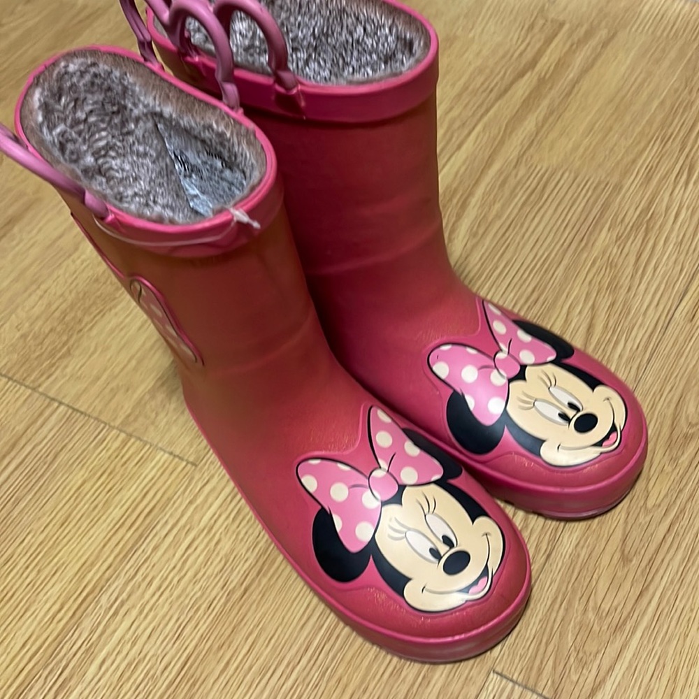 KIDS WESTERN CHIEF MINNIE MOUSE RAIN-BOOTS! HOT PINK GOLD GLITTER! SIZE 13/1